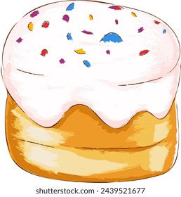 Easter baked goods. Easter cake. Vector illustration of Easter baked goods decorated with icing and confectionery sprinkles. Festive baked good exudes the joy and celebration of Easter holiday.