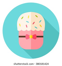Easter Bakery Cake Circle Icon. Flat Design Vector Illustration with Long Shadow. Spring Christian Holiday Symbol.