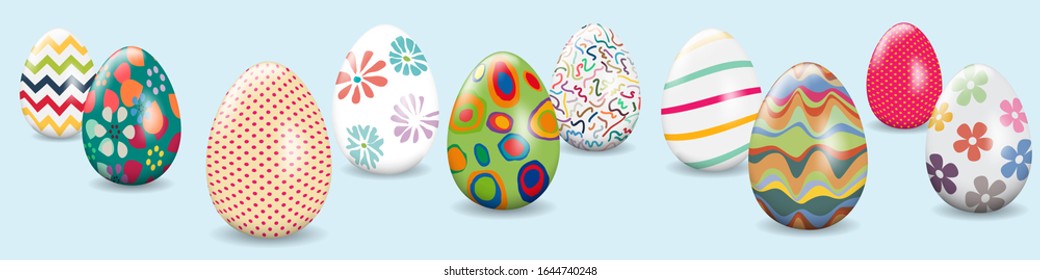 Easter banner, background with eggs in various designs, vector illustration