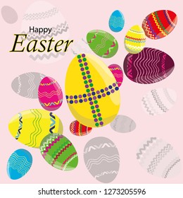 Easter. Banner background template with beautiful colorful spring eggs. Happy Easter lettering. Vector