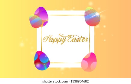 Easter banner background template with beautiful colorful eggs and dust. Easter postcard with hand drawn eggs and wishes.