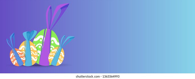 Easter banner background template with beautiful colorful spring eggs. Vector illustration. - Vector illustration