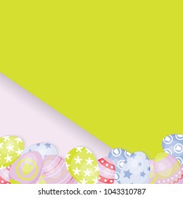Easter banner background template with colorful eggs.  Flyer design template with color block.  Vector illustration.