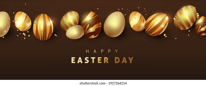 Easter banner background template with luxury premium golden eggs.