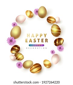 Plantilla de fondo de banner de Pascua con huevos de oro de lujo premium.