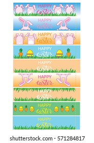 Easter banner with banny, eggs and carrots. Easter Decor template. Vector packaging design for eggs