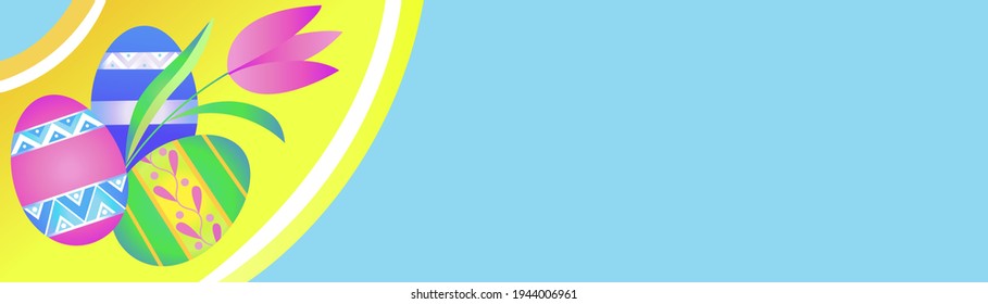 Easter banner, billboard or flyer with bright eggs. A place for your text.