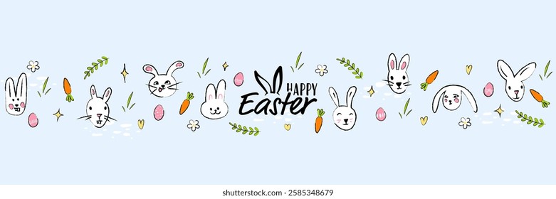 Easter banner, Easter bunny border, happy Easter card