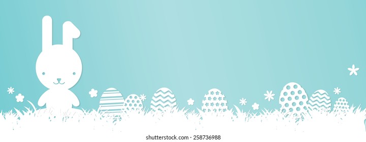 Easter banner - Bunny, Cute Easter Eggs, Grass and flowers, with nice drop shadows