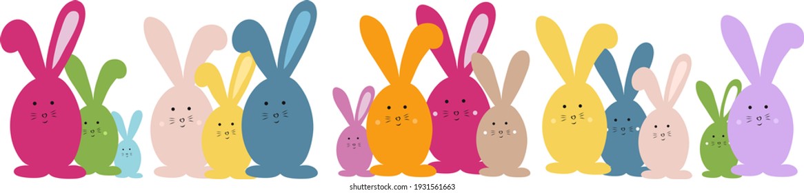 Easter banner. Easter bunny family vector illustration bright and colorful element for design