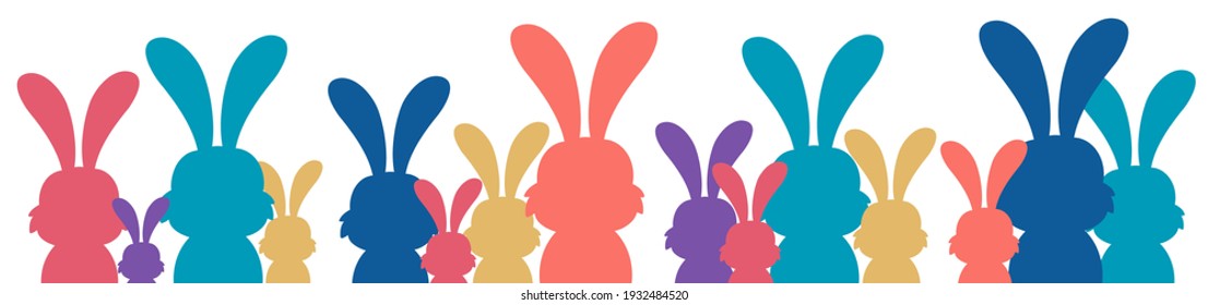 Easter banner. Easter bunny family vector illustration bright and colorful element for design