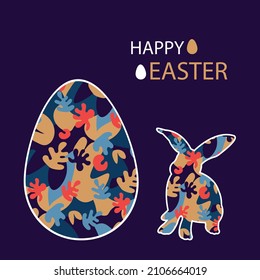 Easter banner with bunny , greeting cards, poster. Easter sale. Fashionable design with typography, eggs and a rabbit in pastel colors. Background
