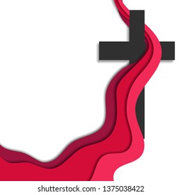  Easter  banner.  Colorful Easter background and 3d abstract paper cut waves. Design for holiday flyer, poster, greeting card, party invitation. Vector illustration. - Vector