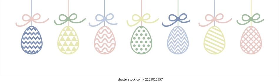 Easter banner with colourful hanging eggs. Vector