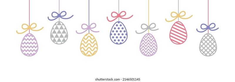 Pancarta de Pascua con coloridos huevos colgados. Vector