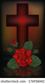 Easter banner with cross and rose, vector illustration