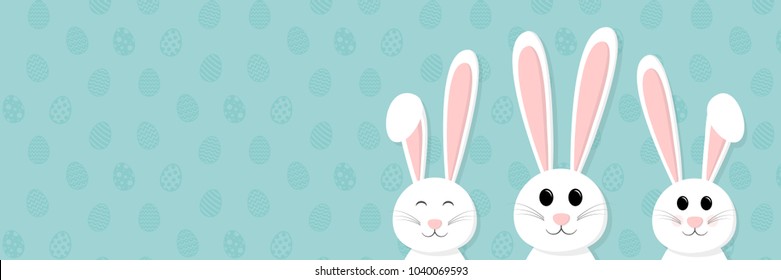 Easter - banner with cute bunnies on background with eggs. Vector.