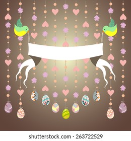 Easter banner with cute eggs and birds