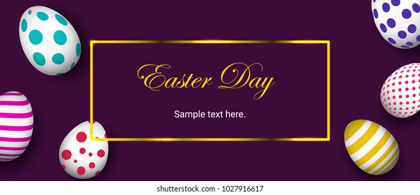 Easter banner design with colorful easter eggs. centre space for your text.