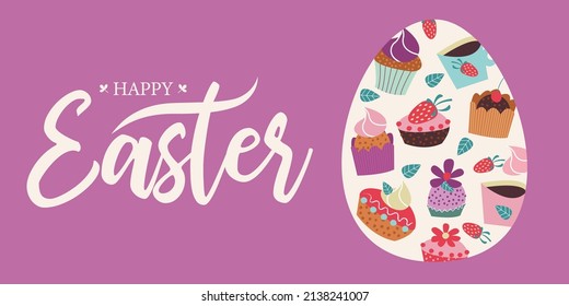 Easter banner with an Easter egg and a colorful inscription Happy Easter.