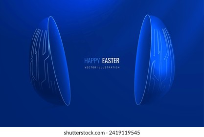 Easter banner with egg with digital circuit board pattern. Easter background in technological style. Vector illustration