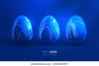 Easter banner with egg with digital line pattern. Easter background in technological style. Vector illustration