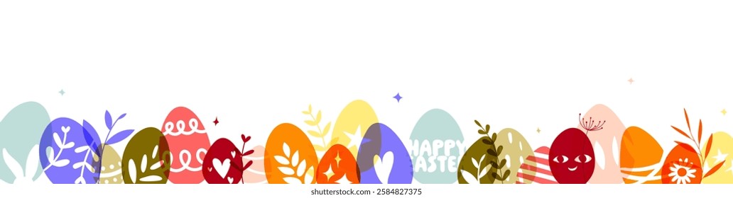 Easter banner, Easter eggs border, colored eggs background