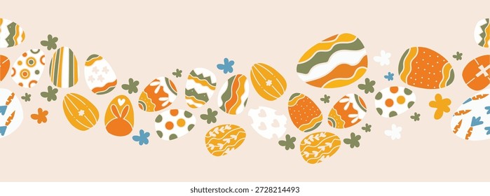 Anuncio de Pascua con huevos de Pascua, Elementos y flores.
