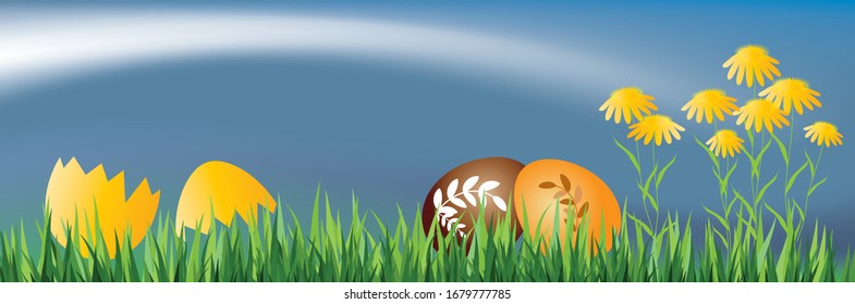 Easter banner with eggs and flowers