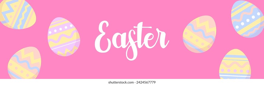 Easter banner. Easter eggs. Easter holiday. Flat style. Vector illustration