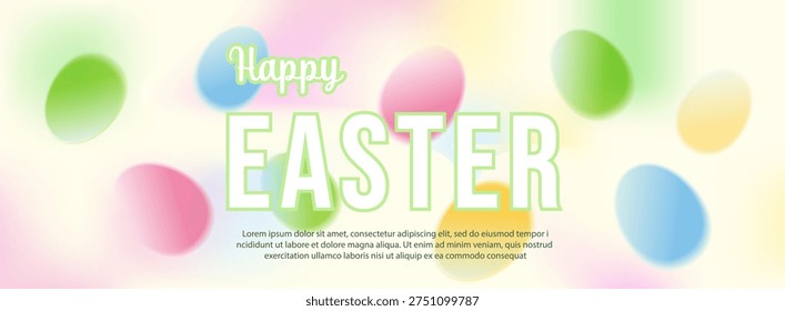 Easter banner, eggs, mesh gradient background with soft aura overlay. vector.