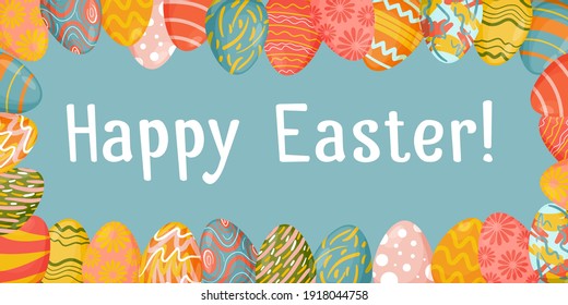 Easter banner. Easter eggs on the background. Vector illustration for website, poster, promotion, advertisement, coupon, banner, flyer