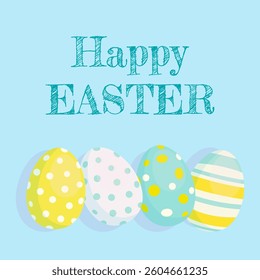 Easter banner with eggs on blue background. Vector design.