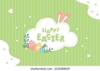 Easter banner with Easter eggs on green background.
