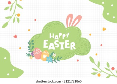 Easter banner with Easter eggs on white background.
