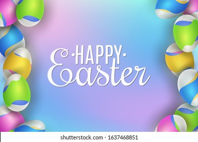 Easter banner. Eggs with a pattern of colorful waves. Liquid design. Template for party or sale. Vector illustration. EPS 10