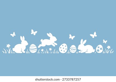 Estandarte de Páscoa com ovos de páscoa e coelho. Design de vetor minimalista de primavera.
