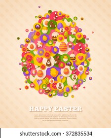 Easter Banner with Flat Icons in Form of Egg. Vector illustration.