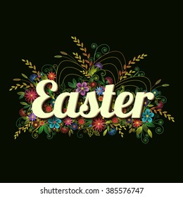 Easter banner with flowers in quilling technique. Vector illustration.