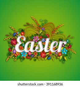 Easter banner with flowers in quilling technique. Vector illustration.