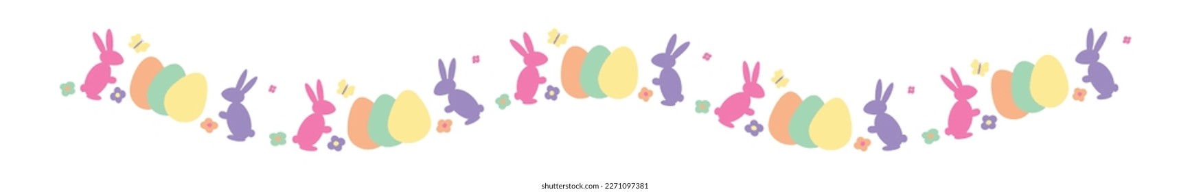 Easter banner. Garland with Easter eggs and bunnies. Festive border. Vector illustration.