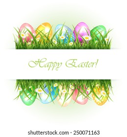 Easter banner with grass and eggs, illustration.