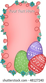 Easter banner or greetings card with painted eggs, flowers and text field (EPS10)