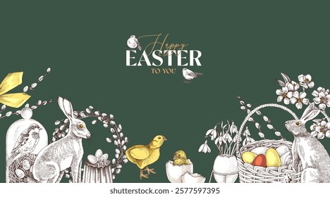 Easter banner with hand drawn elements