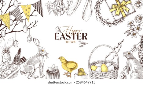 Easter banner with hand drawn elements