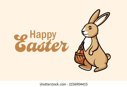 Osterbanner. Frohe Ostern! Sonnig mit Eiern. Kaninchen, Vektorgrafik.