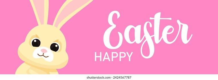 Easter banner icon. Cute Easter bunny. Flat style. Vector illustration