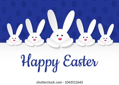 Easter banner with paper cut bunnies and wishes. Vector.