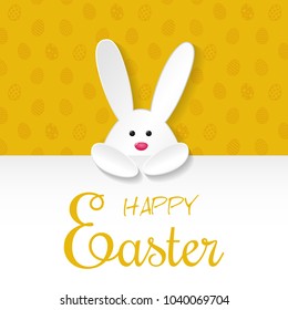 Easter banner with paper cut bunny and wishes. Vector.