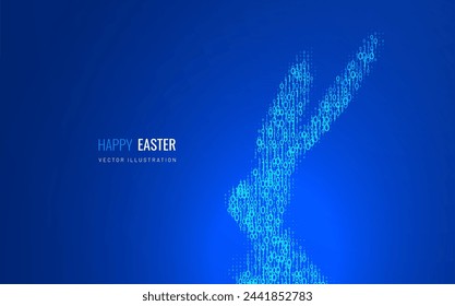 Easter banner with rabbit in digital style. Vector illustration of Easter background in technological style